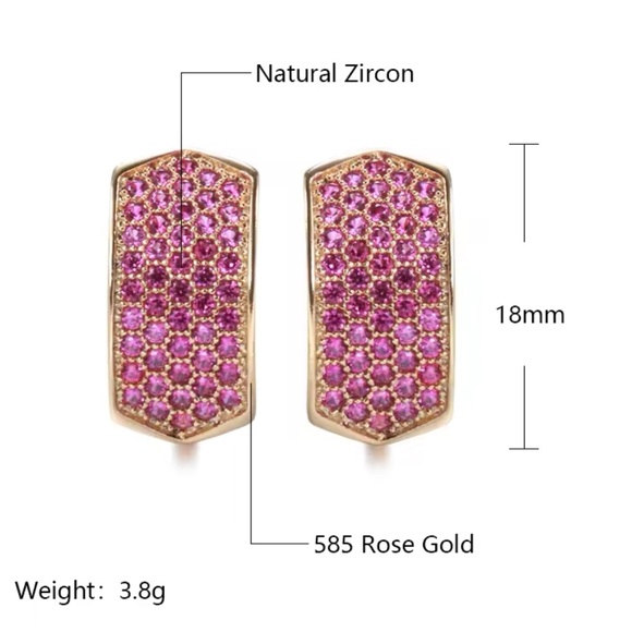◾️Rose Gold Plated Micro Paved Pink Natural Zircon Earrings - Picture 3 of 10
